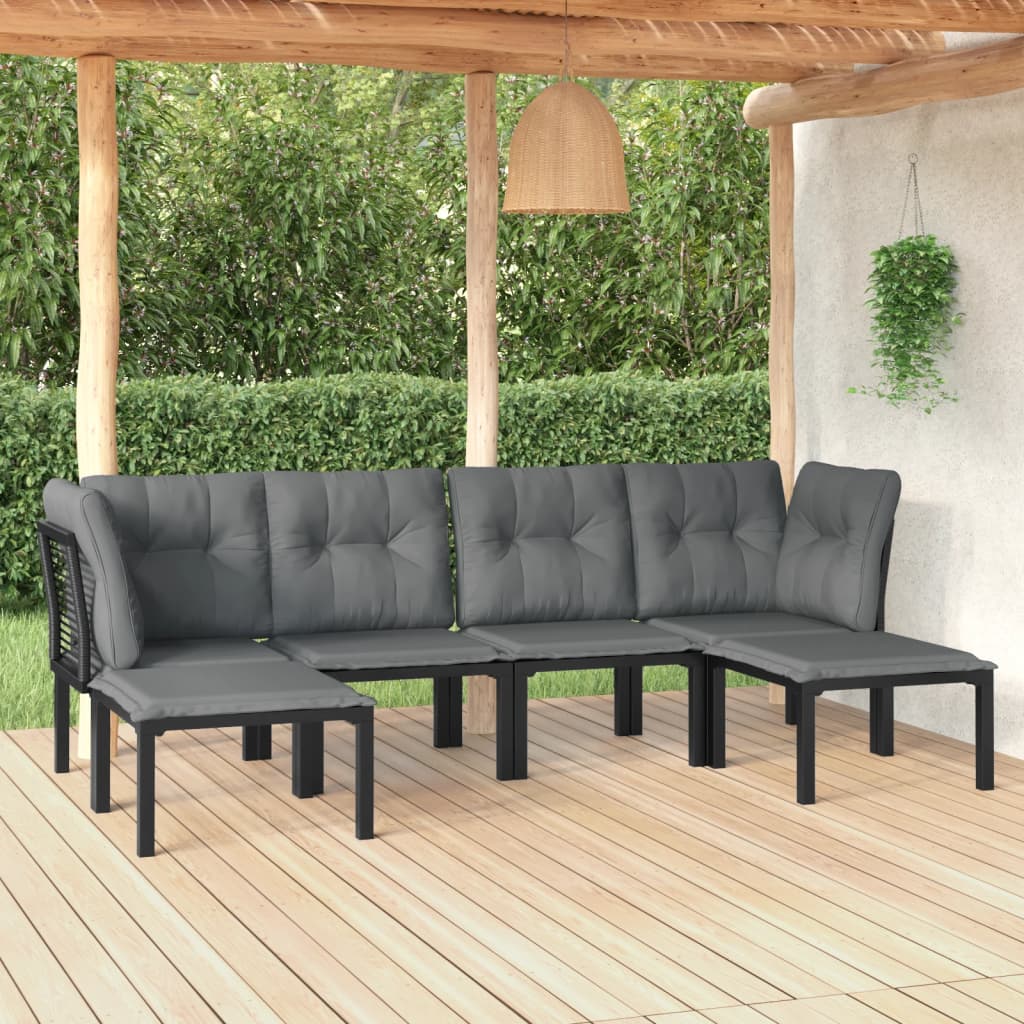 6 Pcs conjunto lounge de jardim vime PE preto e cinzento