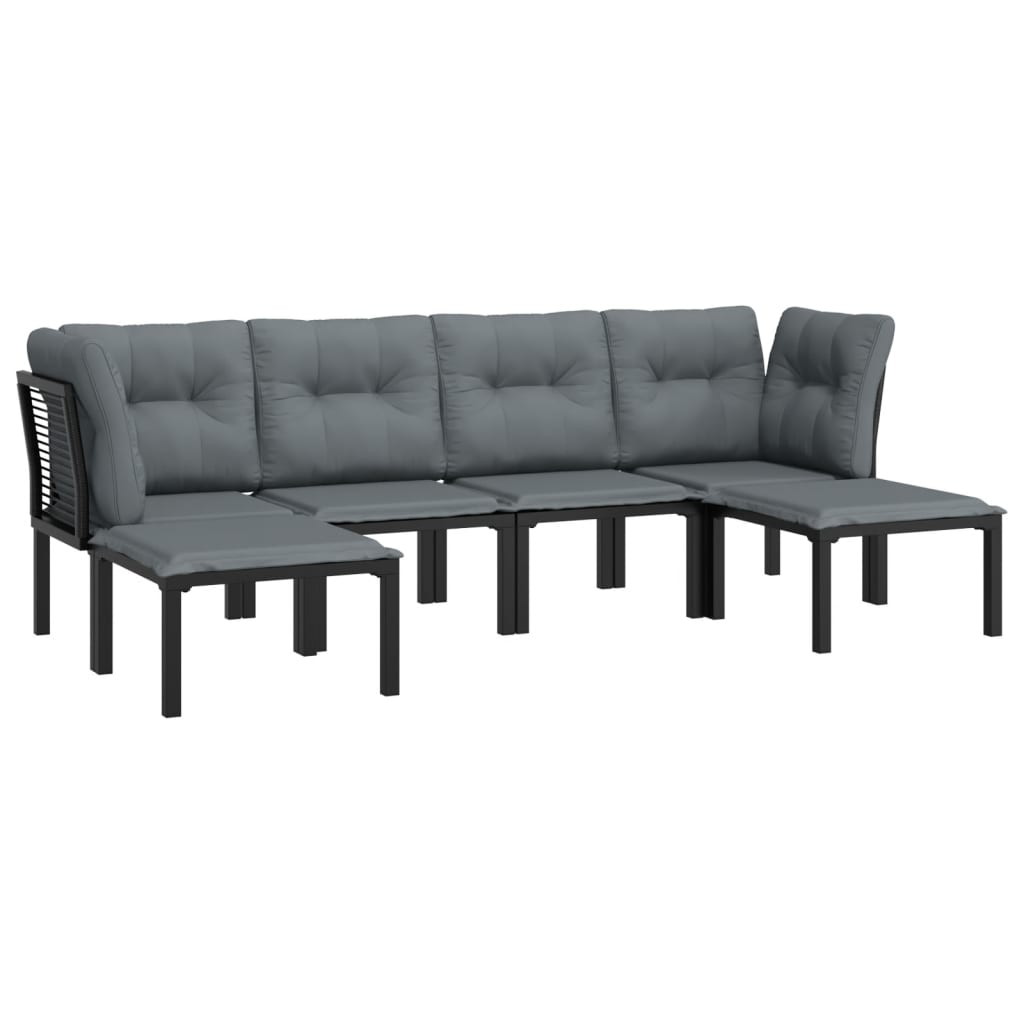 6 Pcs conjunto lounge de jardim vime PE preto e cinzento