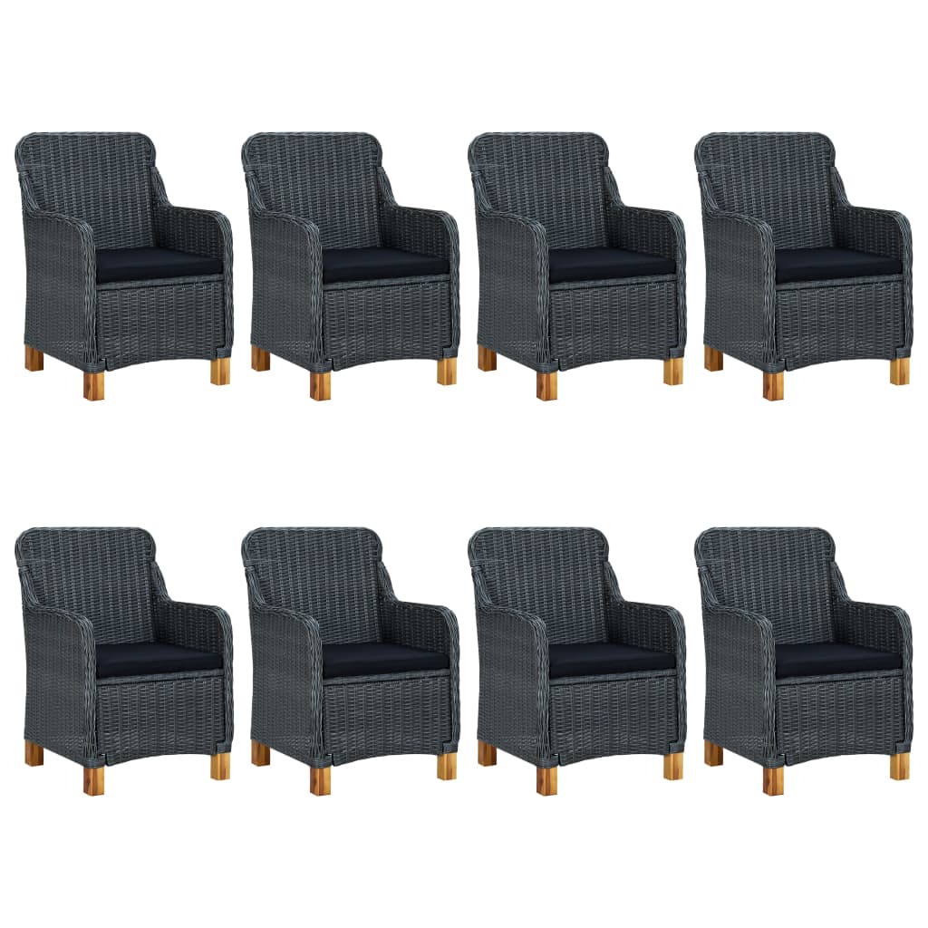 9 Pcs conj. jantar exterior c/ almofadões vime PE cinza-escuro