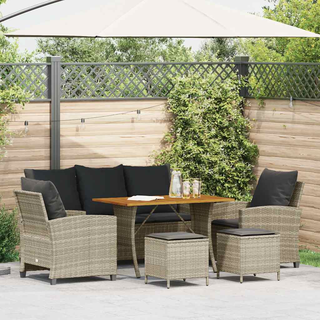 6 Pcs conj. sofás jardim com almofadões vime PE cinzento-claro