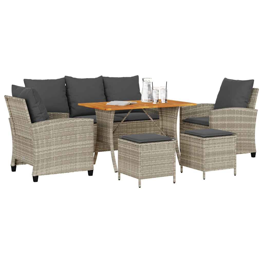 6 Pcs conj. sofás jardim com almofadões vime PE cinzento-claro