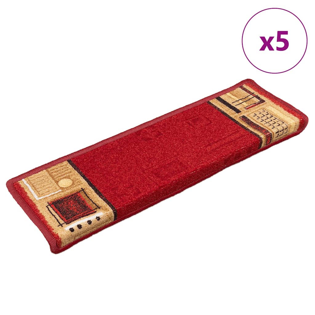 Tapetes de escadas adesivos 5 pcs 65x21x4 cm vermelho