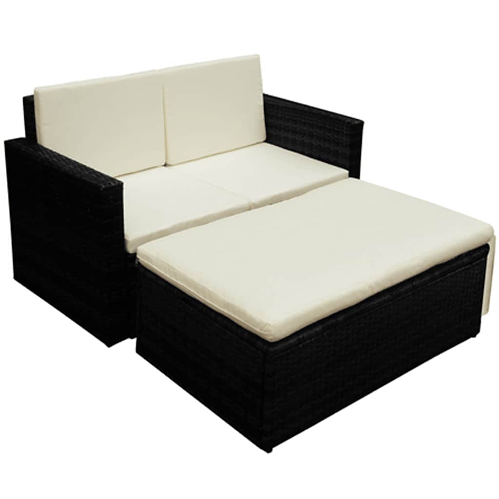 2 Pcs conjunto lounge de jardim c/ almofadões vime PE preto