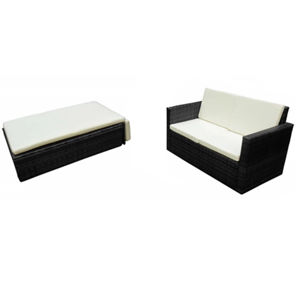 2 Pcs conjunto lounge de jardim c/ almofadões vime PE preto