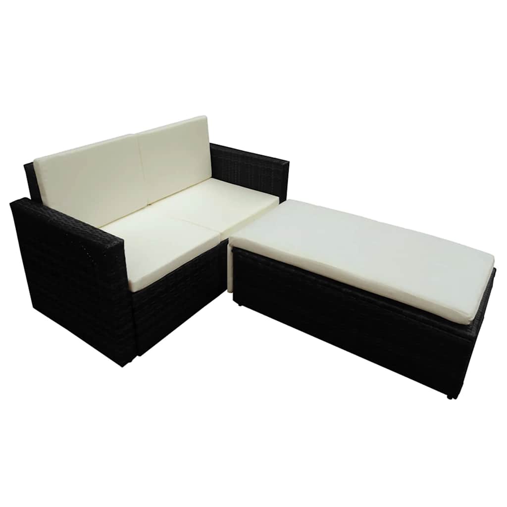 2 Pcs conjunto lounge de jardim c/ almofadões vime PE preto