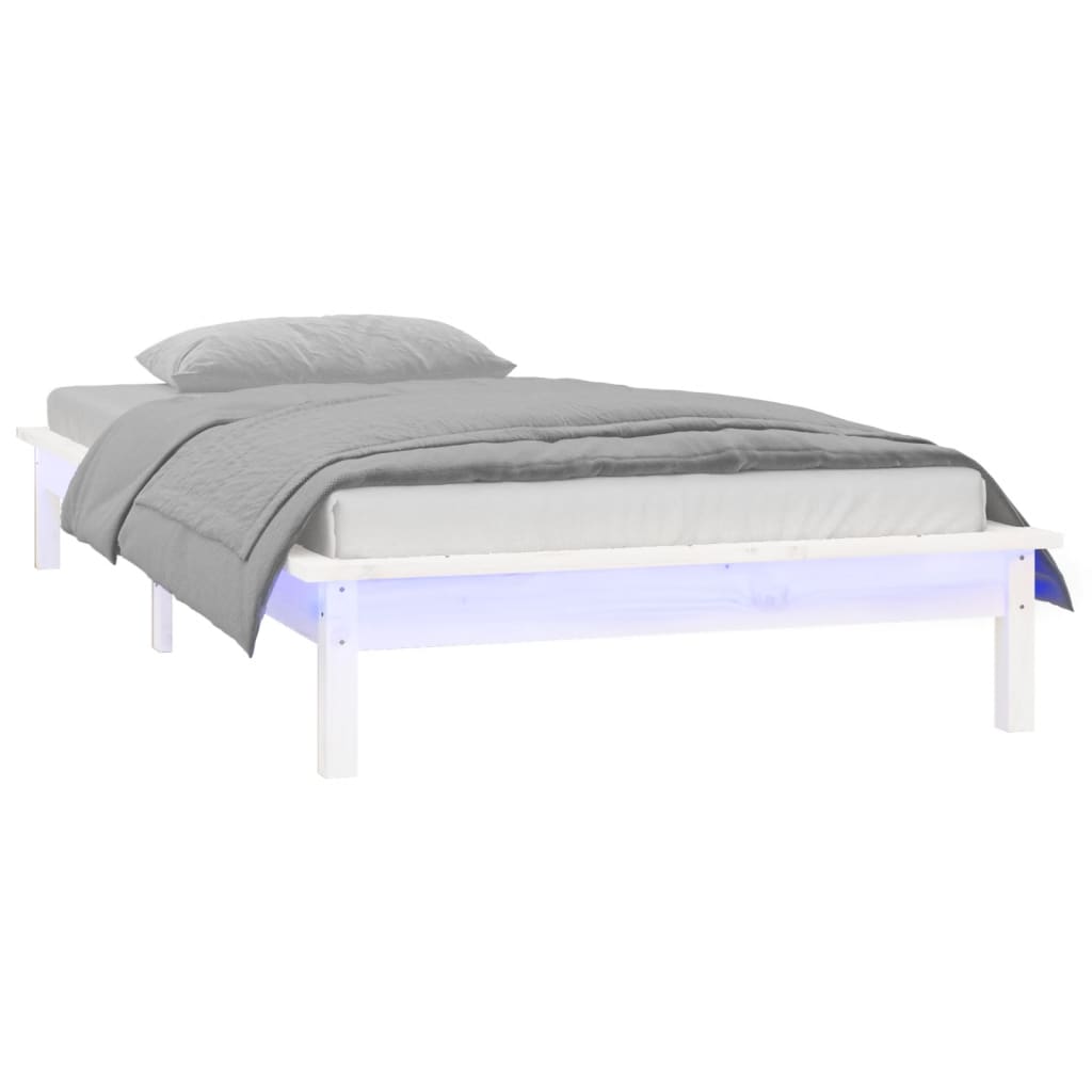 Estrutura cama c/ LED solteiro 75x190 cm madeira maciça branco