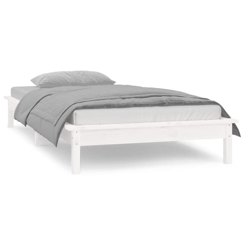 Estrutura cama c/ LED solteiro 75x190 cm madeira maciça branco