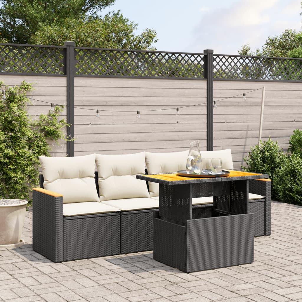 5 Pcs conjunto sofás de jardim com almofadões vime PE preto