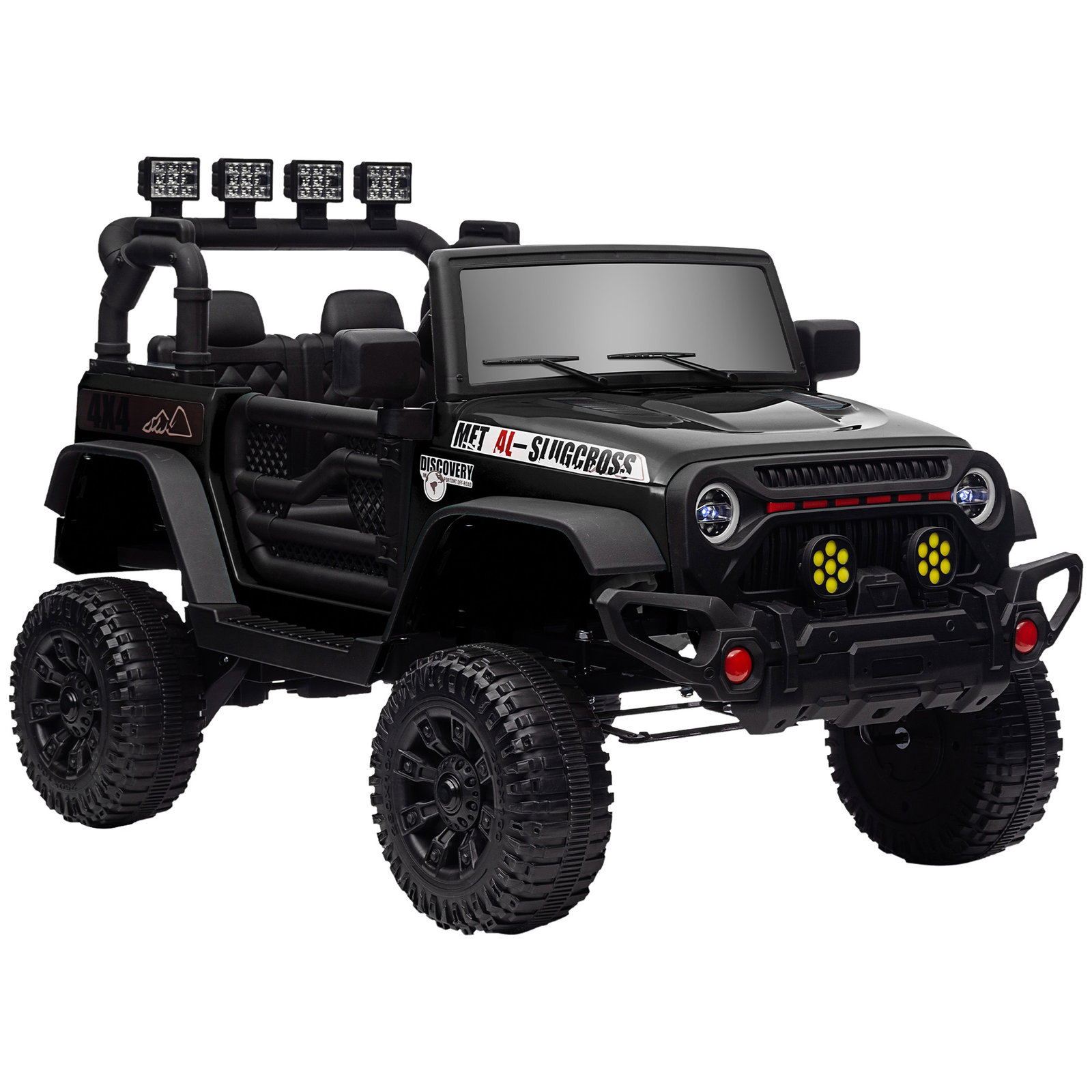 Carro elétrico para crianças com bateria de 12v controlo remoto faróis LED buzina e música 100x63x65 cm preto