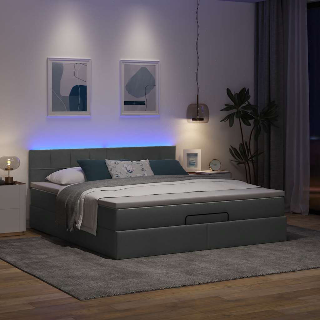 Cama otomana com colchão & leds 180x200cm tecido cinza-escuro