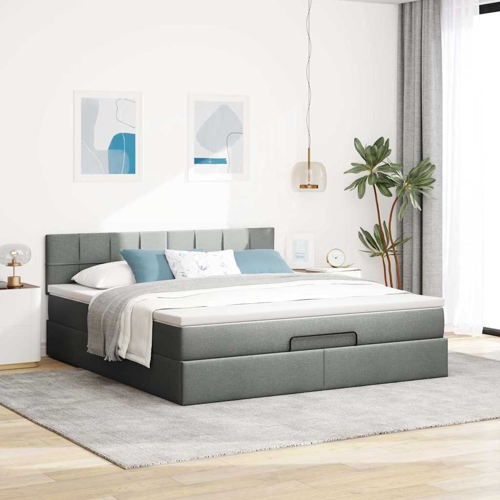 Cama otomana com colchão & leds 180x200cm tecido cinza-escuro