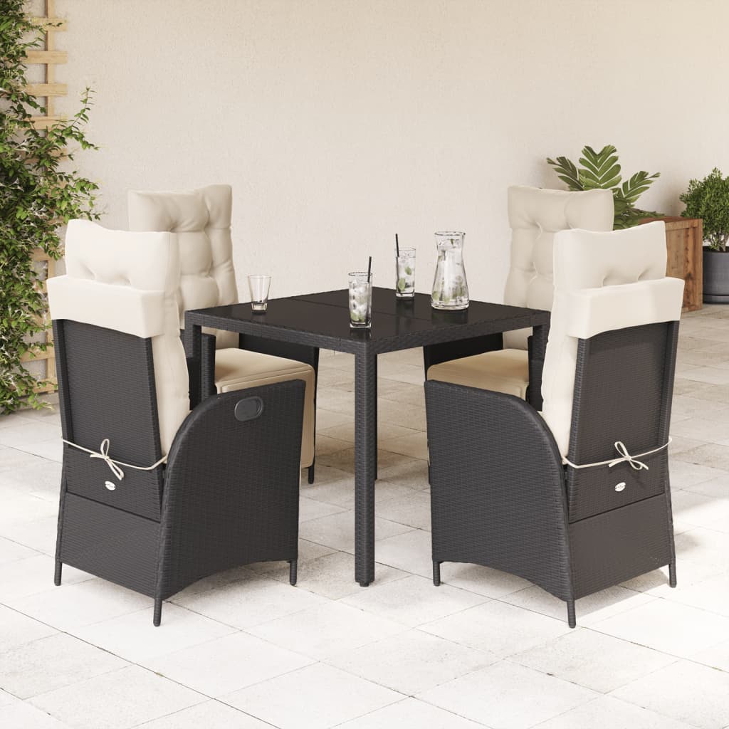 5 Pcs conjunto de jantar p/ jardim c/ almofadões vime PE preto