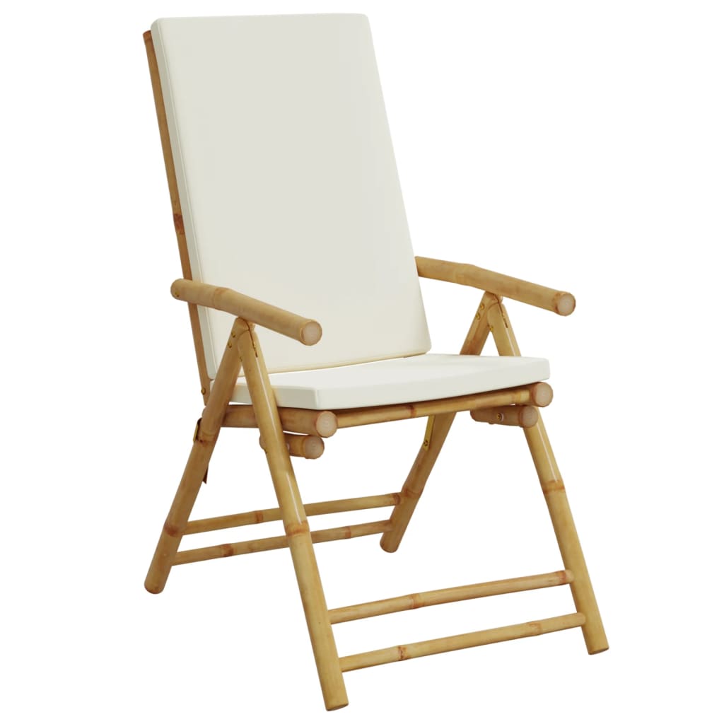 Cadeiras jardim dobráveis/reclináveis c/ almofadões 2 pcs bambu