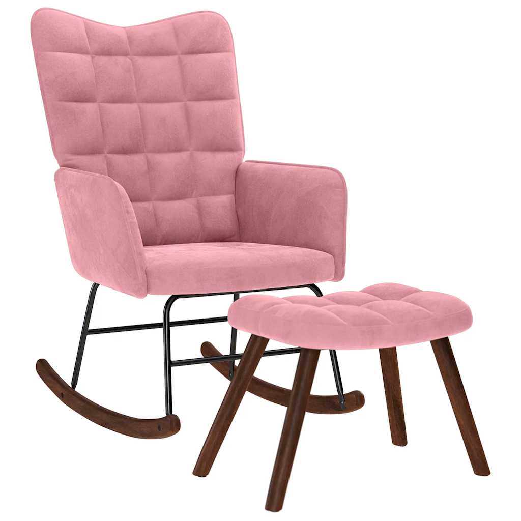Cadeira de baloiço com banco veludo rosa