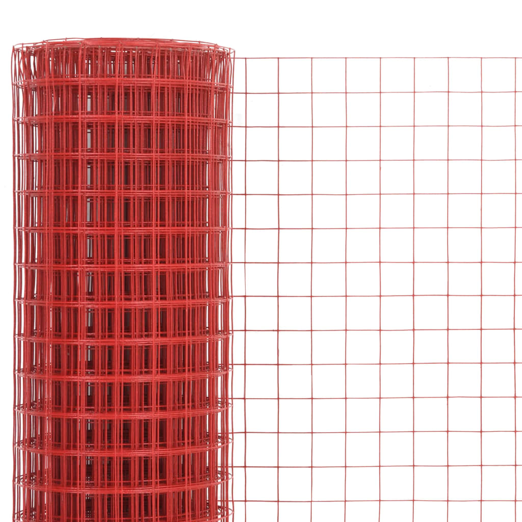Cerca arame galinheiro 10x1 m aço c/ revestimento PVC vermelho