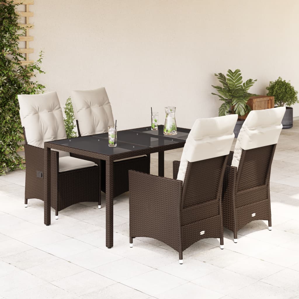 5 Pcs conjunto jantar p/ jardim c/ almofadões vime PE castanho