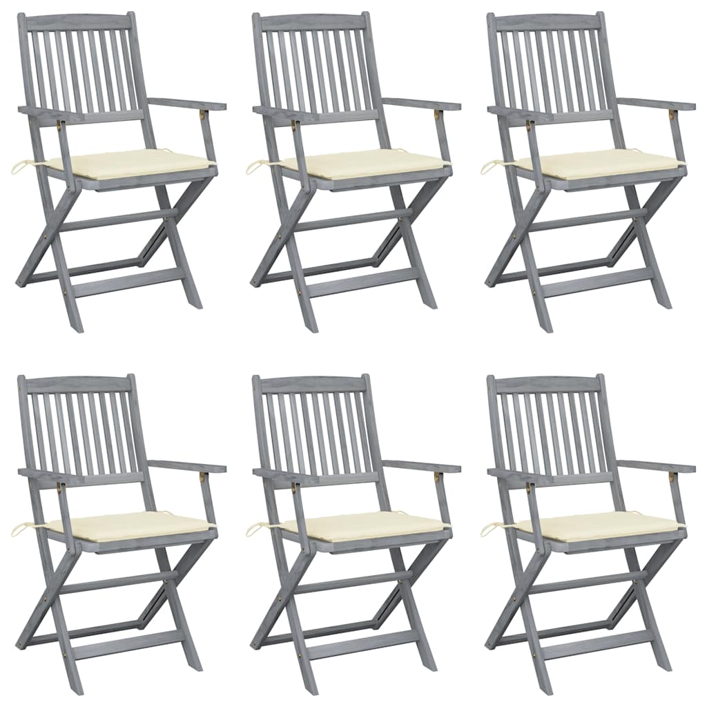 Cadeiras exterior dobráveis c/ almofadões 6 pcs acácia maciça