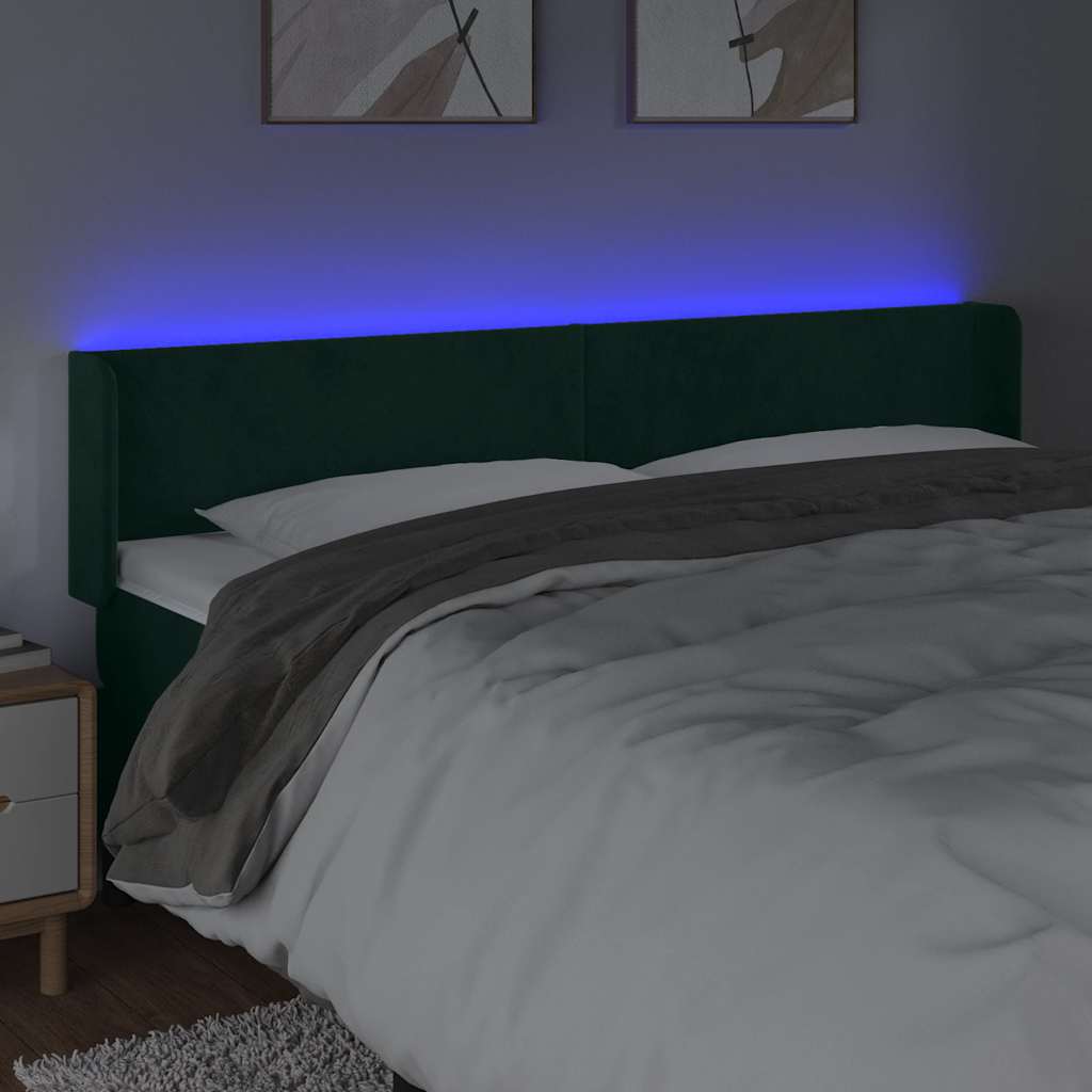 Cabeceira cama c/ luzes LED veludo 183x16x78/88 cm verde-escuro