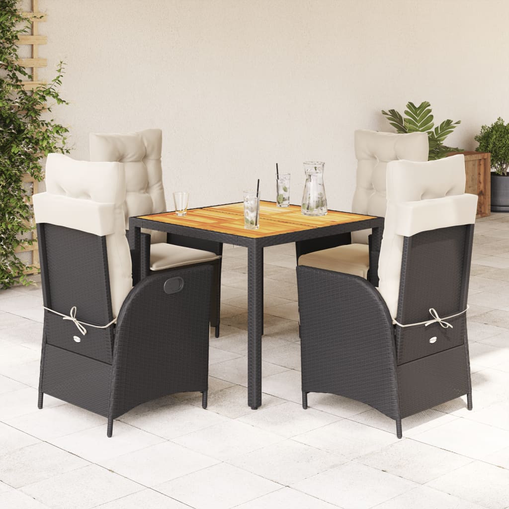 5 Pcs conjunto de jantar p/ jardim c/ almofadões vime PE preto
