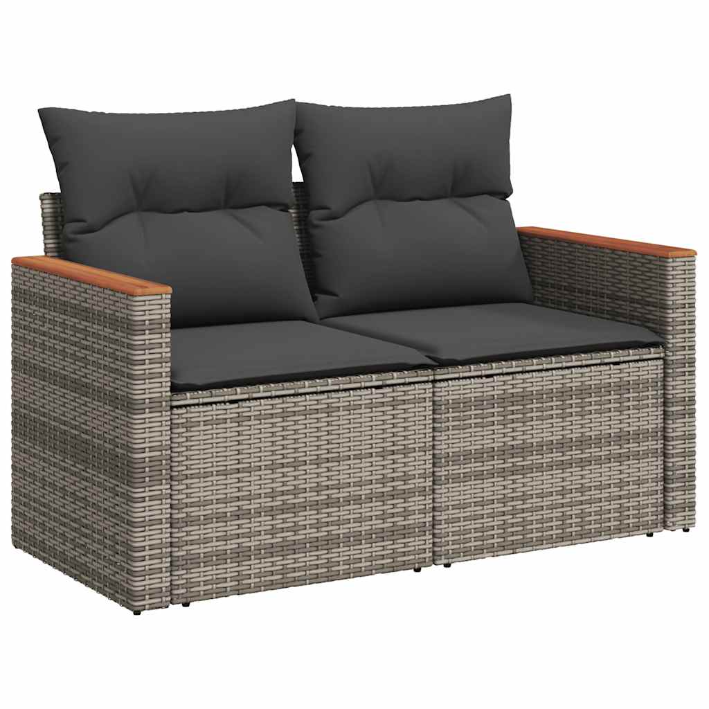 8 Pcs conjunto sofás jardim almofadões vime PE/acácia cinzento