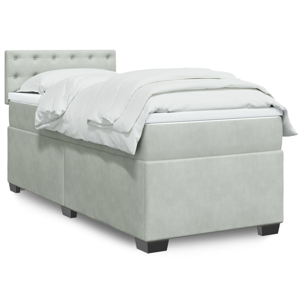 Cama com molas/colchão 90x190 cm veludo cinza-claro