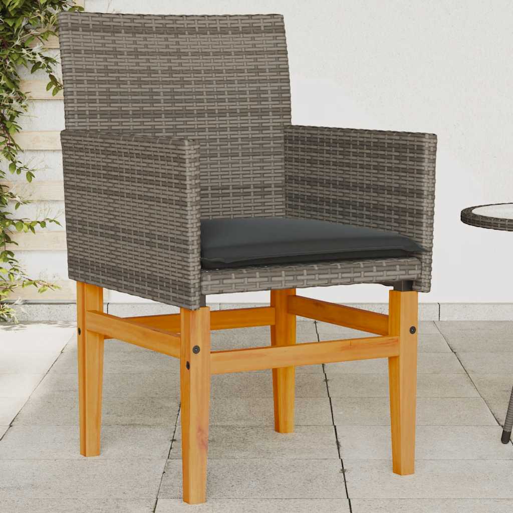 Cadeiras de jardim c/ almofadões 2 pcs vime PE/madeira cinza