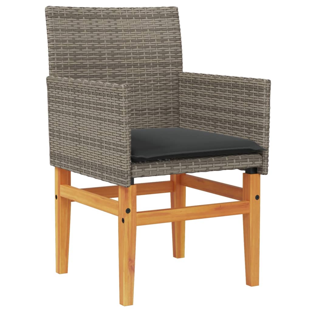 Cadeiras de jardim c/ almofadões 2 pcs vime PE/madeira cinza