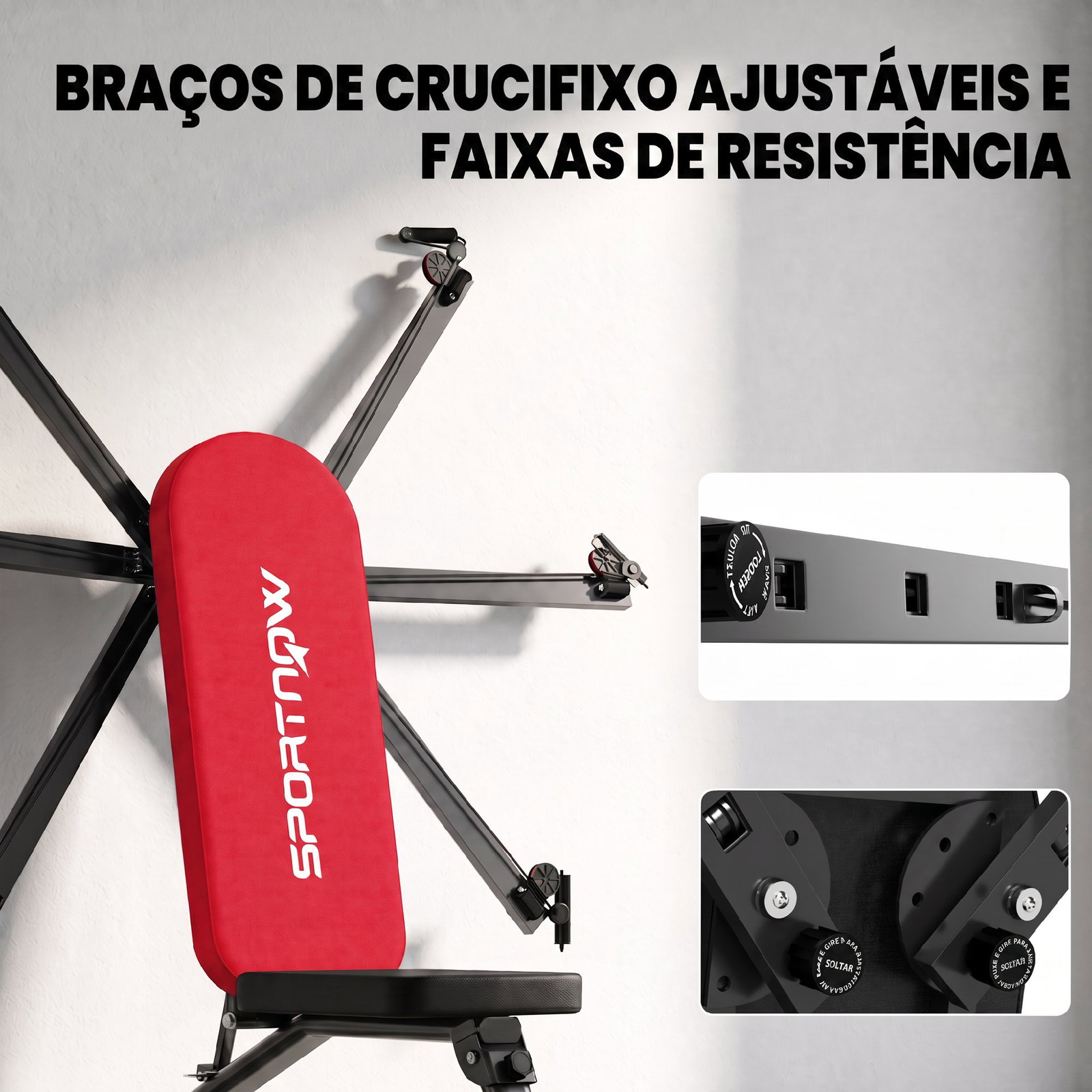 Banco de musculação dobrável com bandas de resistência encosto ajustável plano/inclinado/declinado e extensão de pernas