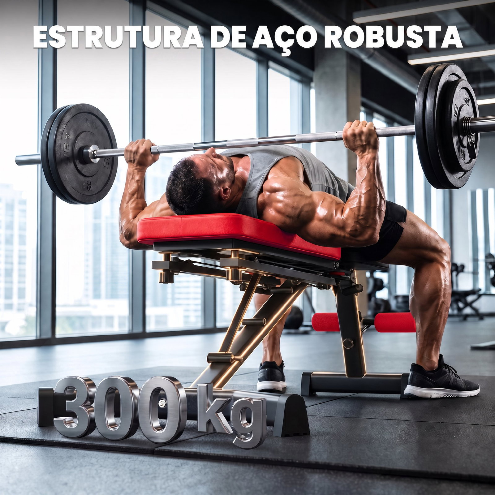 Banco de musculação dobrável com bandas de resistência encosto ajustável plano/inclinado/declinado e extensão de pernas