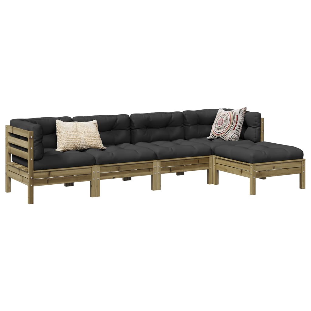 5 Pcs conjunto sofás de jardim c/ almofadões pinho impregnado