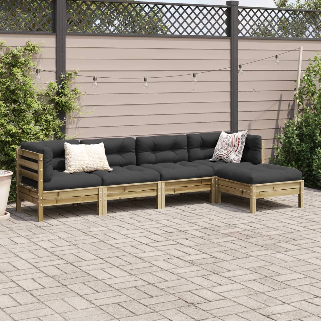 5 Pcs conjunto sofás de jardim c/ almofadões pinho impregnado