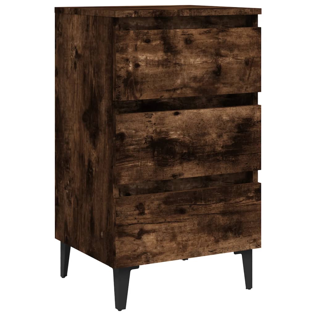 Mesa cabeceira pernas de metal 40x35x69 cm cor carvalho fumado