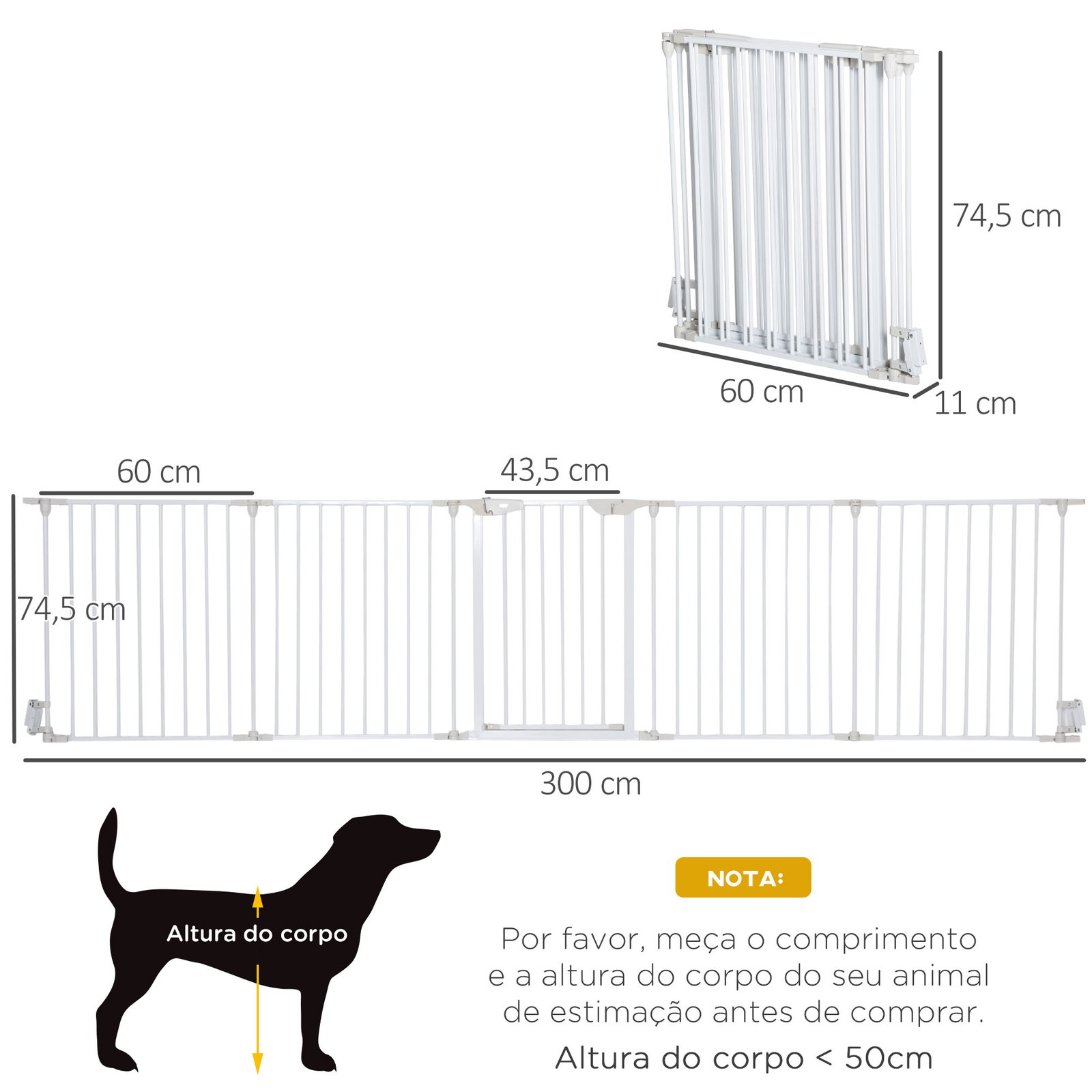 Barreira de segurança para animais de estimação barreira dobrável de 5 painéis com fechadura inteligente 300x74,5 cm branco