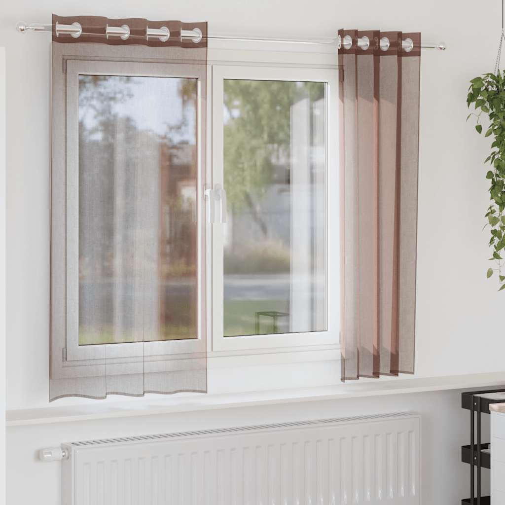 Cortinas de voile com ilhós 2 pcs castanho 140x175 cm