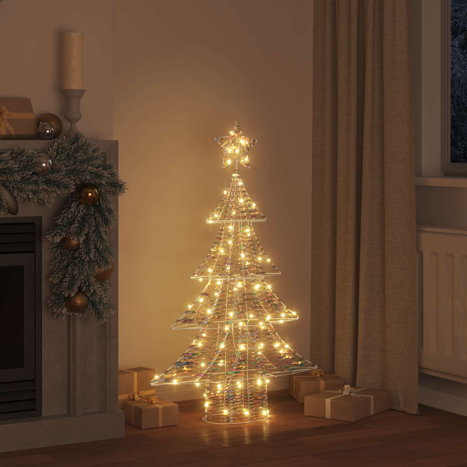 Árvore de natal com 120 leds branco quente 120,5 cm PET