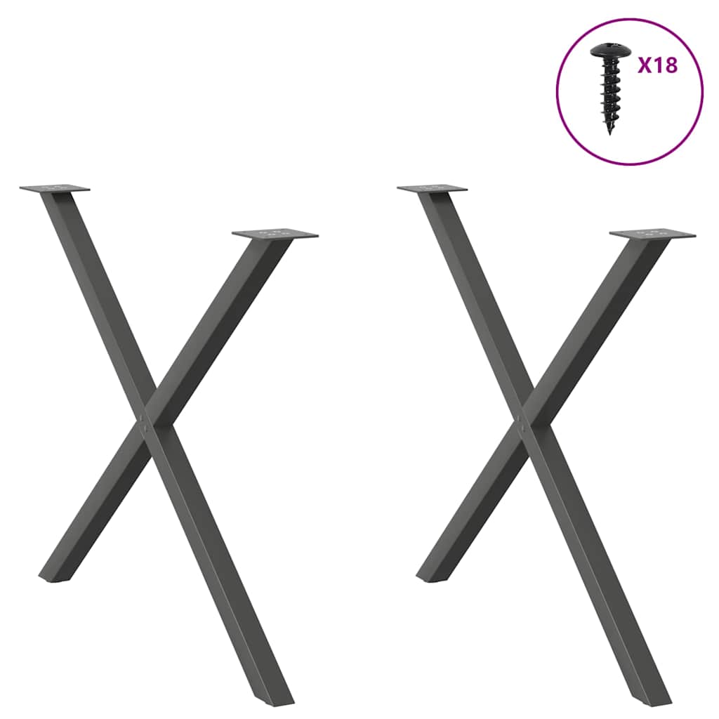Pés para mesa de jantar em formato de x, 2 peças, antracite, 90x (72-73) cm, aço