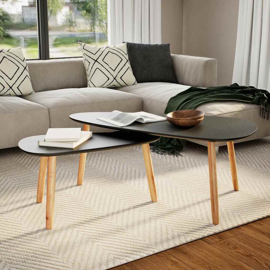 Conjunto mesas de centro 2 pcs pinho maciço preto