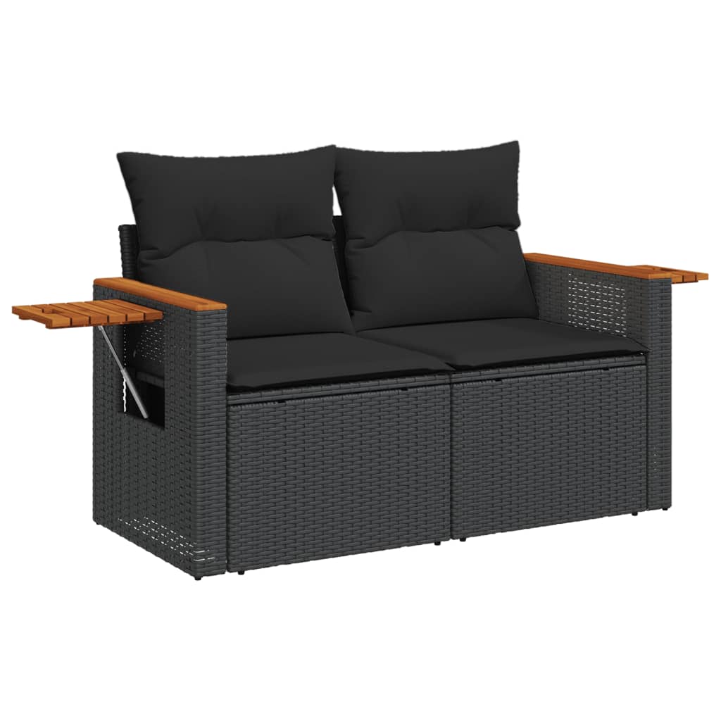 7 Pcs conjunto de sofás p/ jardim c/ almofadões vime PE preto