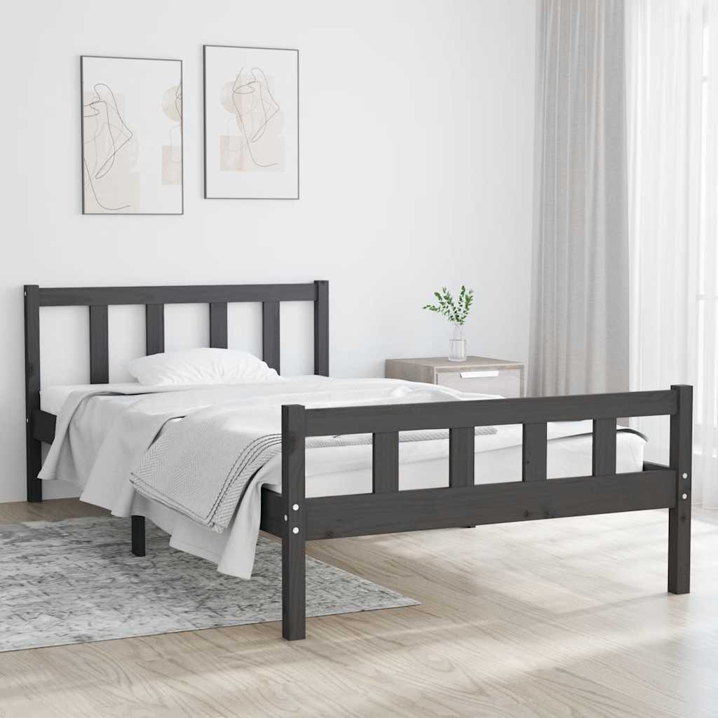 Estrutura de cama 100x200 cm madeira maciça cinzento