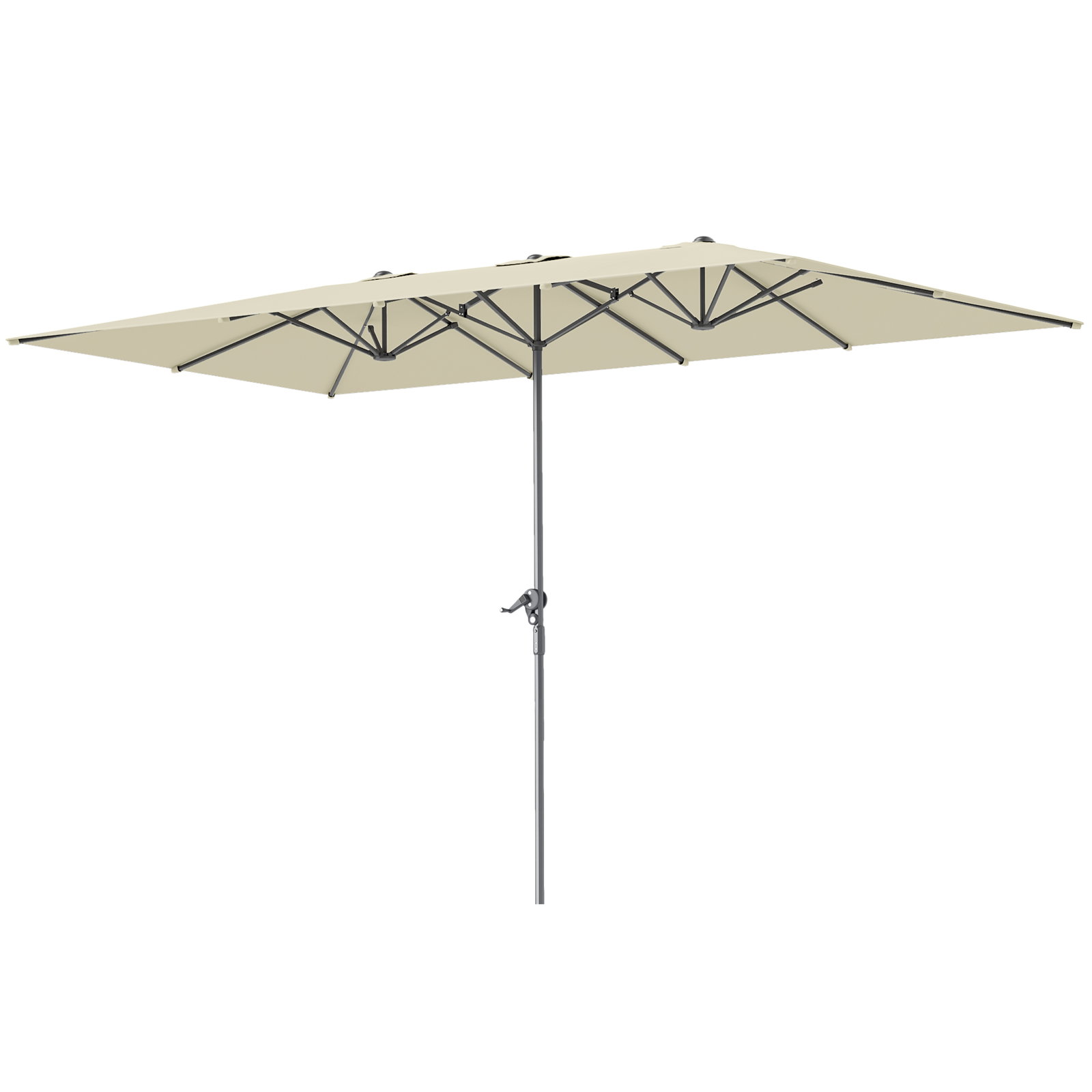 Chapéu de sol duplo 4,5x2,6 m chapéu de sol de jardim com manivela mastro de alumínio impermeável e proteção uv50+ creme