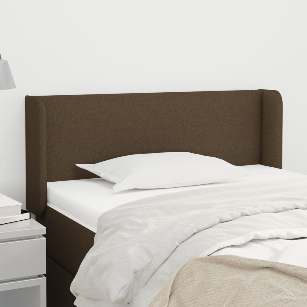 Cabeceira de cama c/ abas tecido 93x16x78/88 cm castanho-escuro