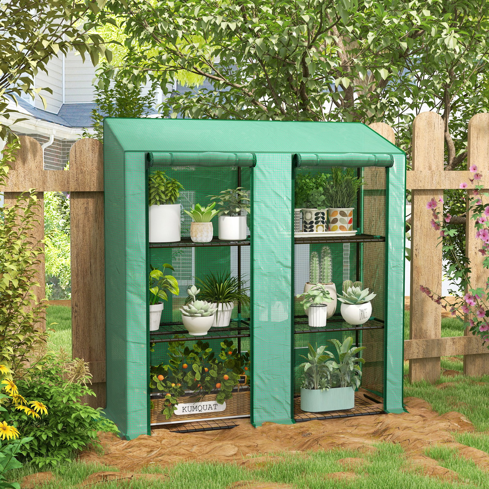 Estufa de jardim de 3 níveis estufa de terraço com prateleiras para cultivo de plantas em pátio 143x46x141/151 cm verde