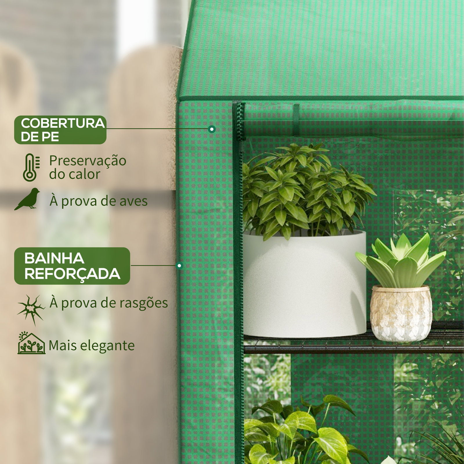 Estufa de jardim de 3 níveis estufa de terraço com prateleiras para cultivo de plantas em pátio 143x46x141/151 cm verde