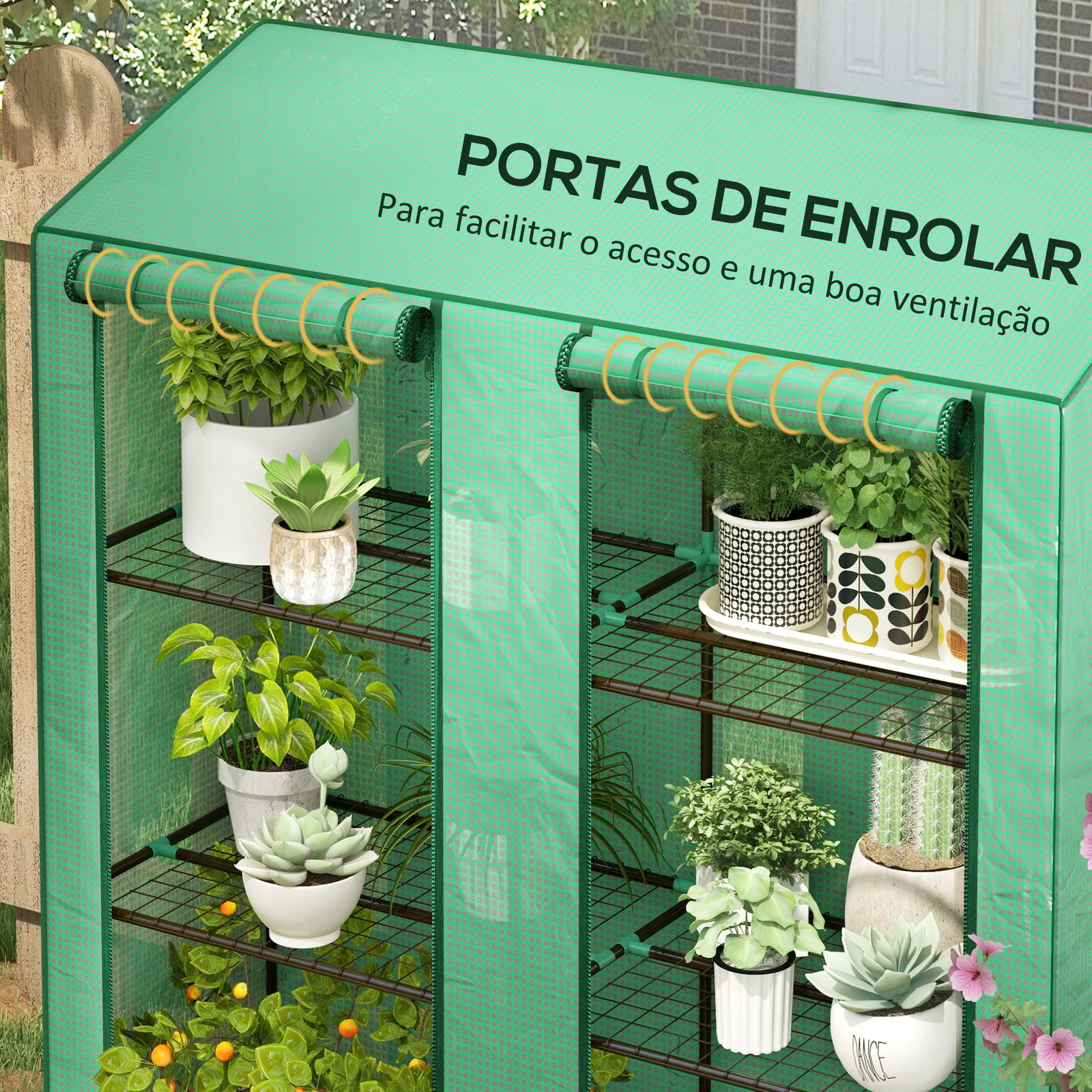 Estufa de jardim de 3 níveis estufa de terraço com prateleiras para cultivo de plantas em pátio 143x46x141/151 cm verde
