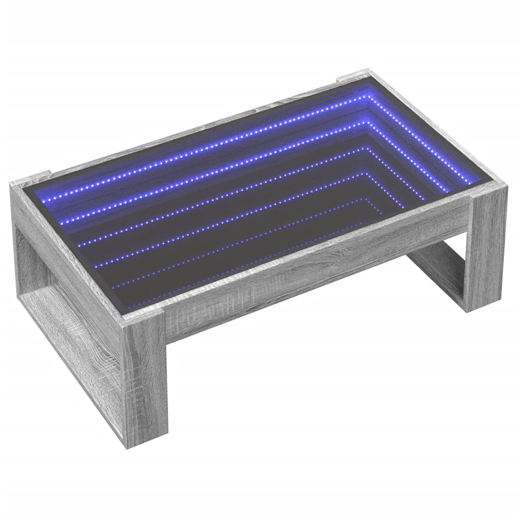 Mesa de centro luzes LED infinity 90x53x30 cm cinzento sonoma