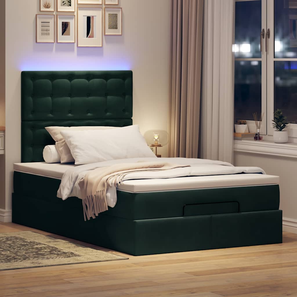 Estrutura de cama otomana com colchões verde escuro veludo