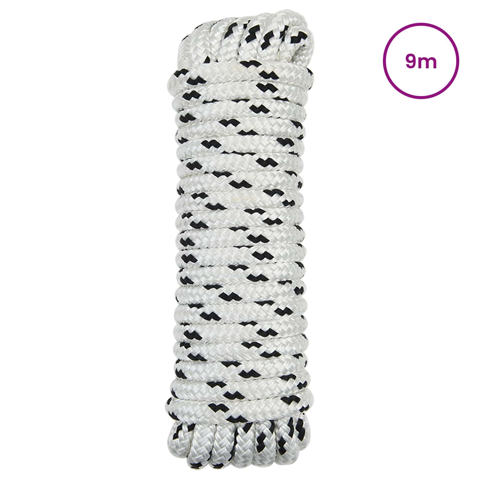 Corda de barco 12 mm 9 m branco e preto poliéster