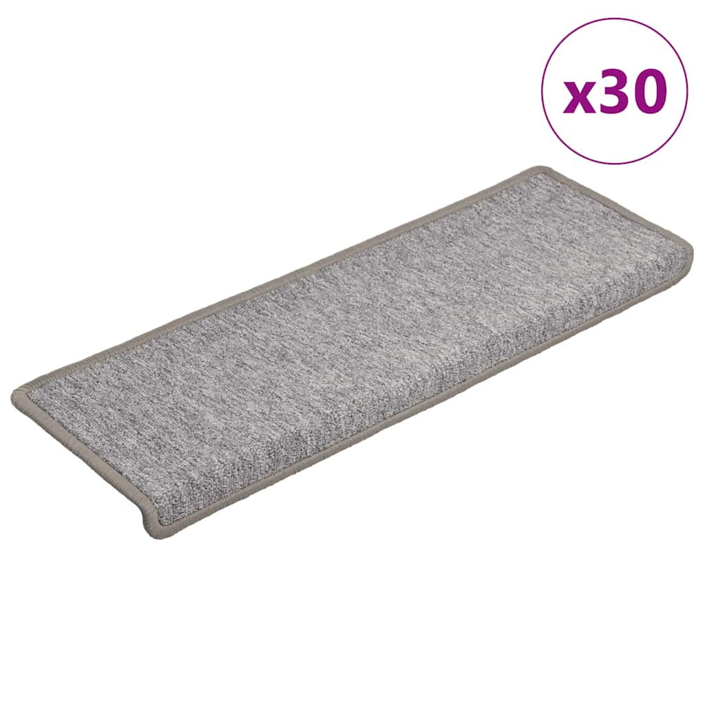Tapetes de escada 30 peças 65x21x4 cm cinza claro com borda retangular