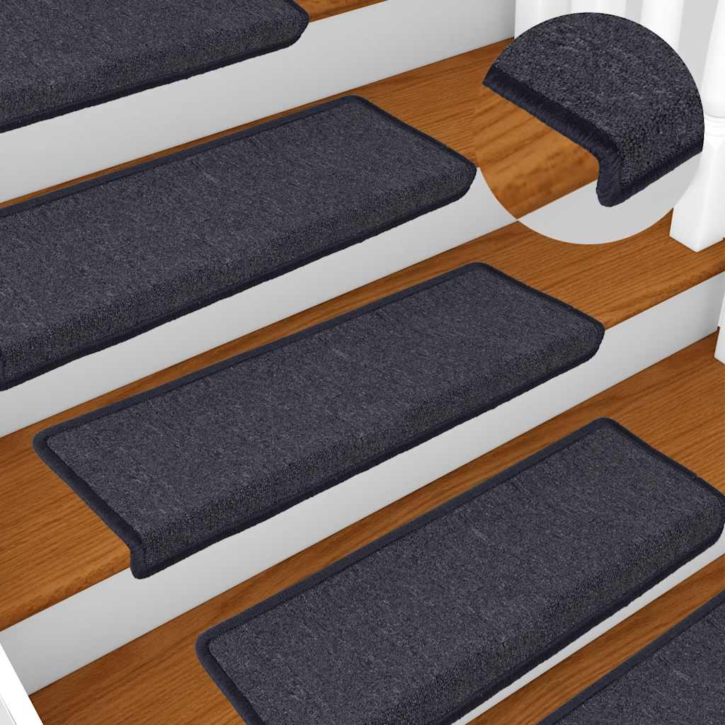 Tapetes de escada 30 peças 65x21x4 cm cinza escuro e azul com borda retangular