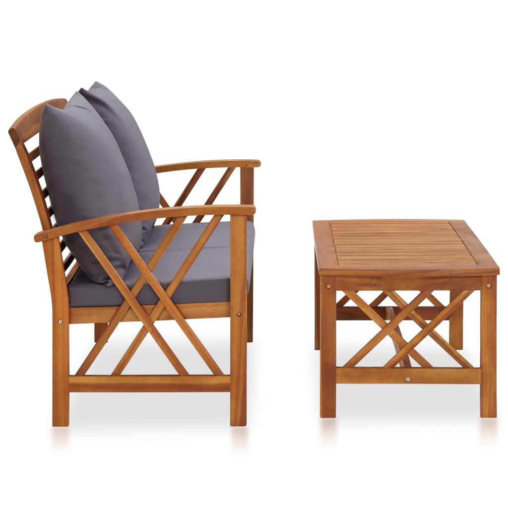 2 Pcs conjunto lounge de jardim c/ almofadões acácia maciça
